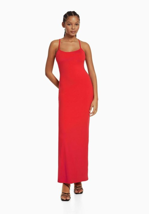 Femme Robes | Bershka LONG FITTED STRAPPY - Robe longue - red/rouge - NW30973